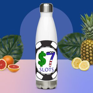 $7 Slots Poker Chip Logo Stainless Steel Water Bottle