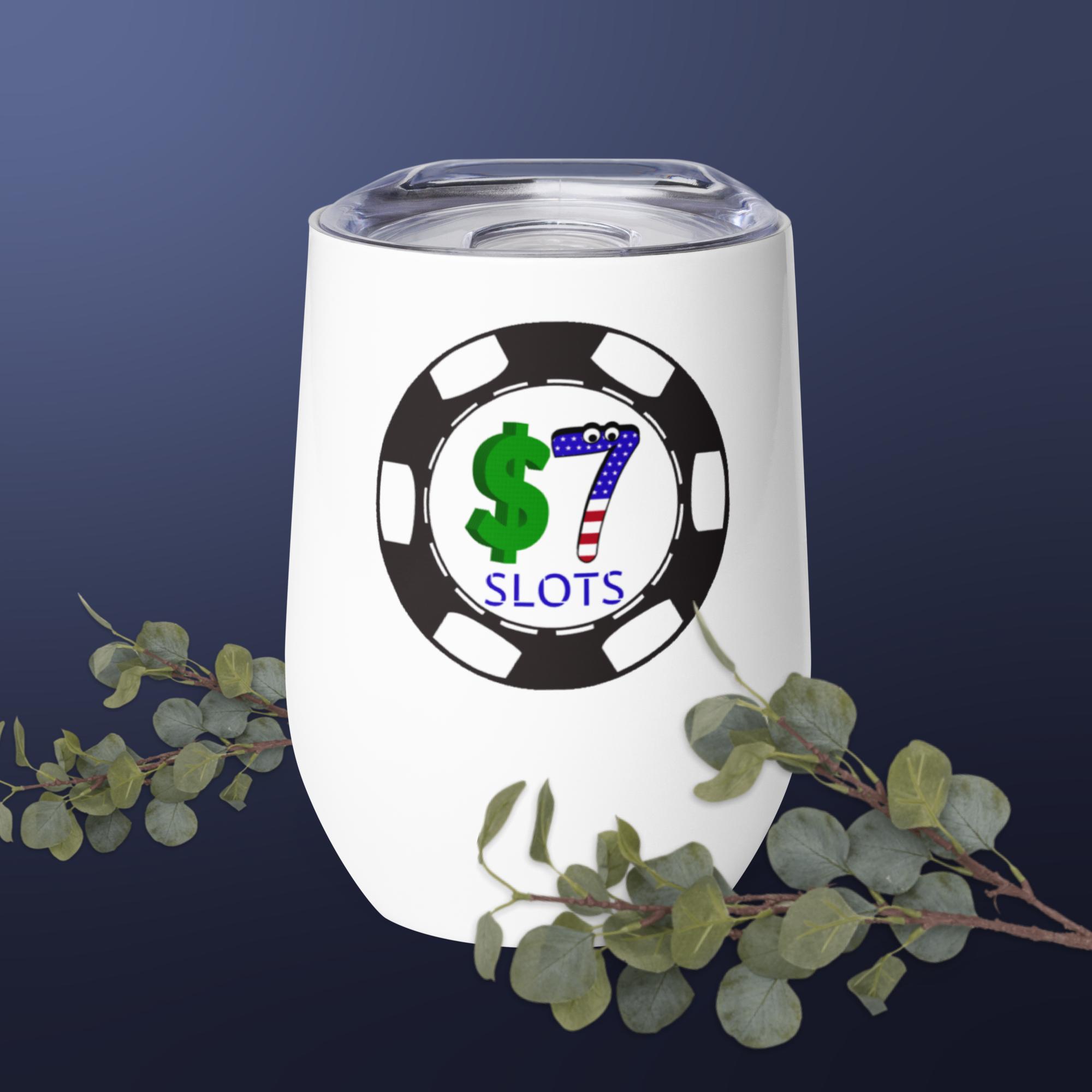 $7 Slots Poker Chip Logo Wine tumbler