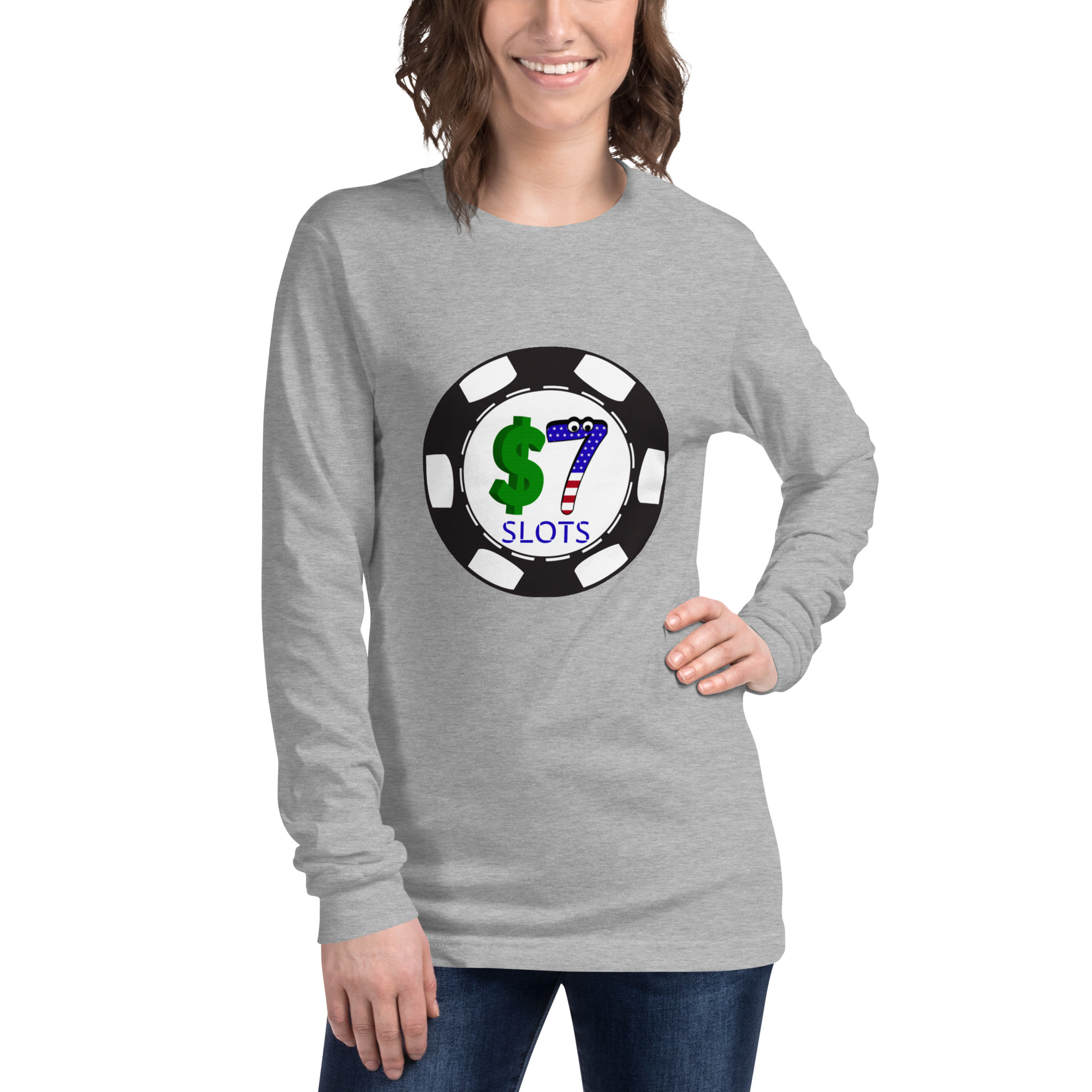 $7 Slots Poker Chip Logo Unisex Long Sleeve Tee