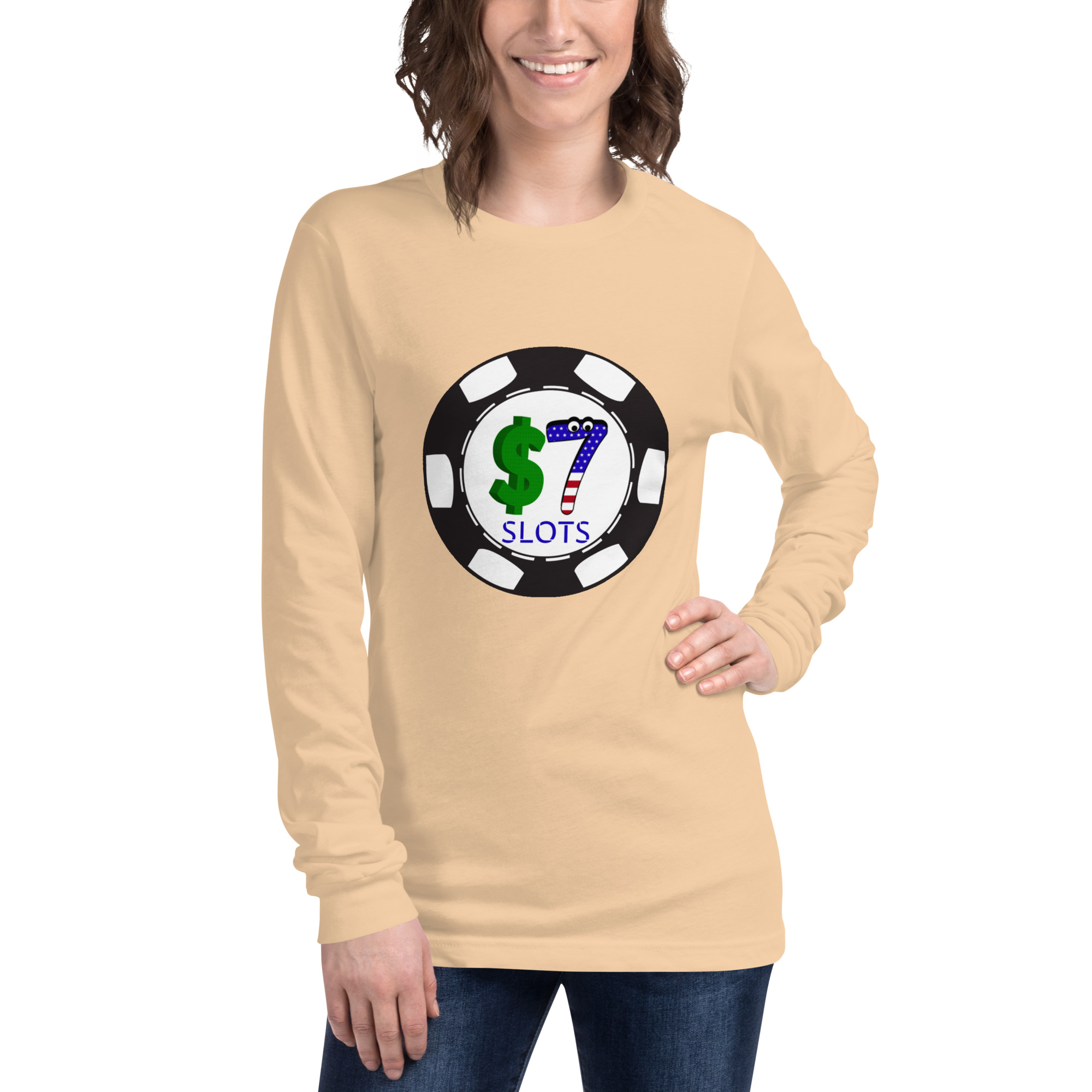 $7 Slots Poker Chip Logo Unisex Long Sleeve Tee - Image 3
