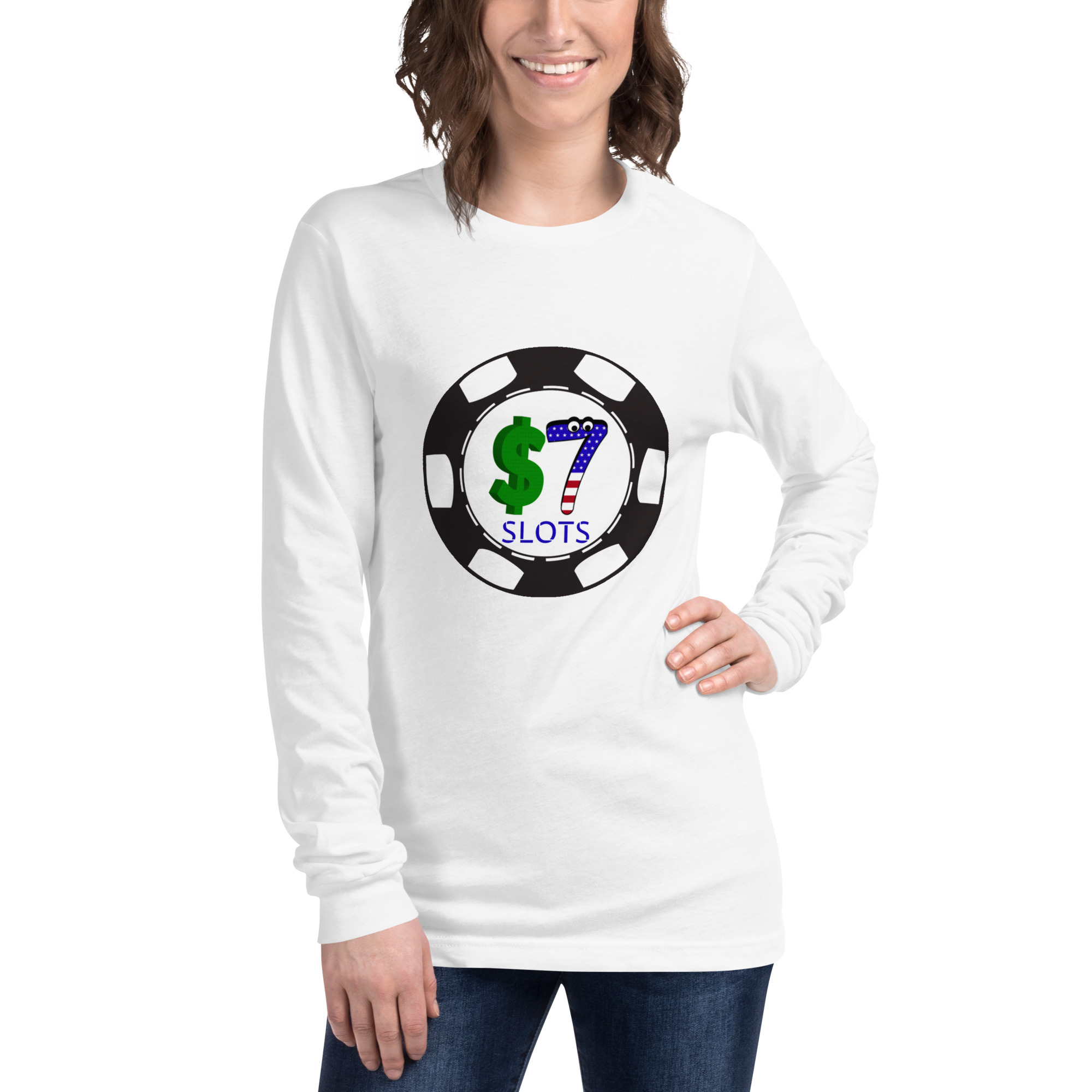 $7 Slots Poker Chip Logo Unisex Long Sleeve Tee - Image 5